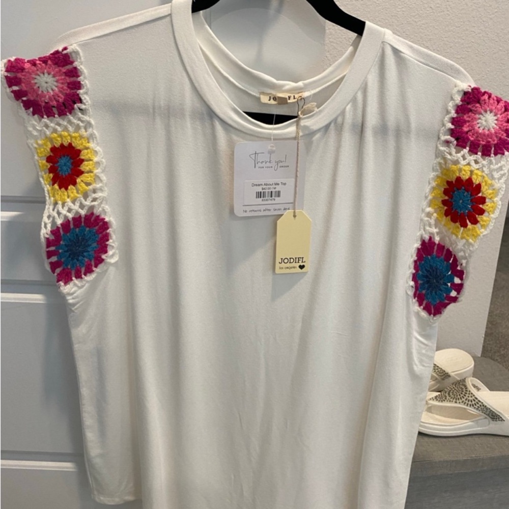 JODIFL Cream Blouse with Colorful Embroidery